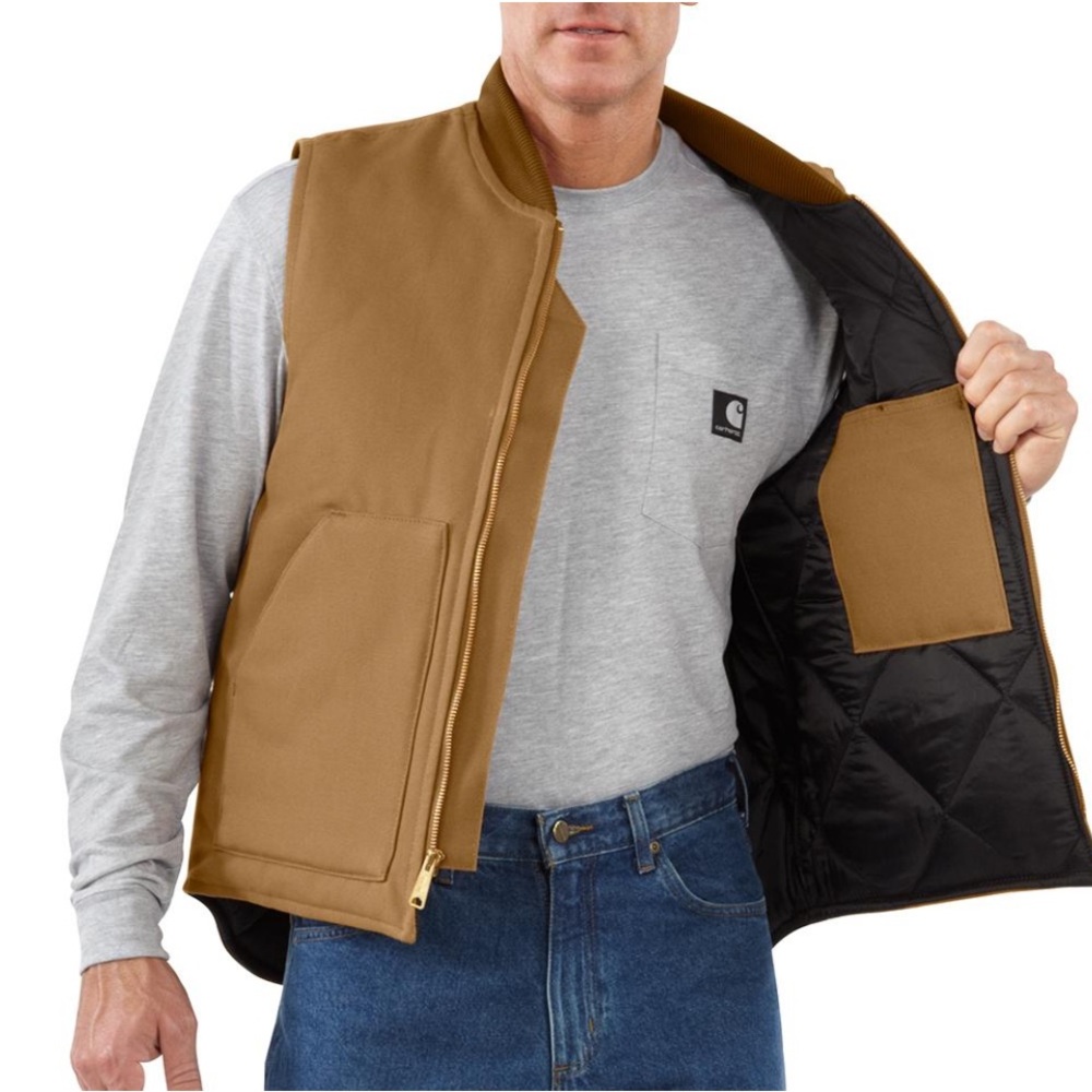 Black Relaxed Fit Firm Duck Insulated Rib Collar Vest - Picture 4 of 4